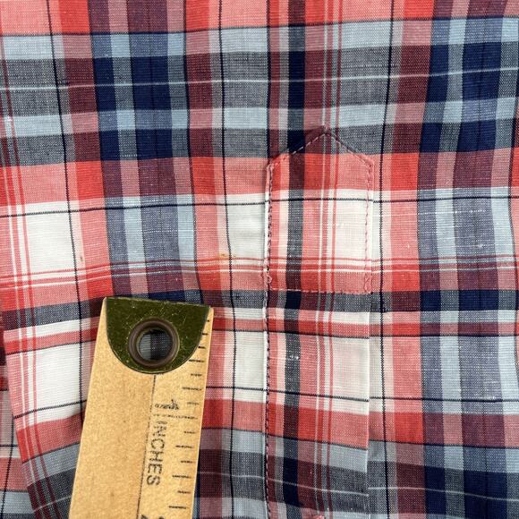 Hart Schaffner Marx Shirt Large Red Blue Linen Blend Button Up Long Sleeve NEW - Picture 14 of 15